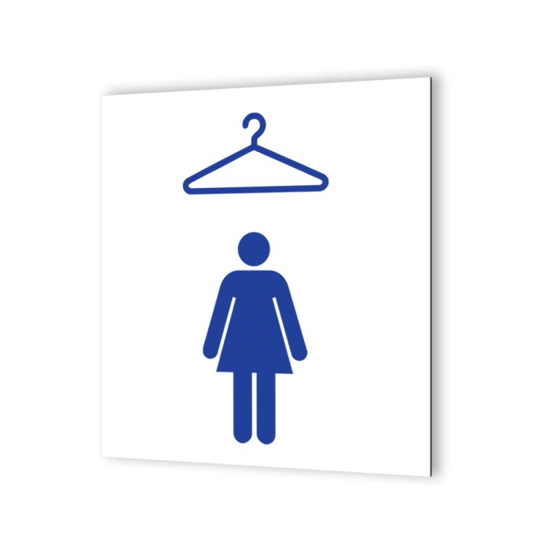 Pictogramme panneau signalétique format 20 cm x 20 cm en Dibond Blanc Picto Bleu - Modèle Vestiaires Femmes