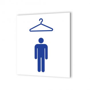 Pictogramme panneau signalétique format 20 cm x 20 cm en Dibond Blanc Picto Bleu - Modèle Vestiaires Hommes