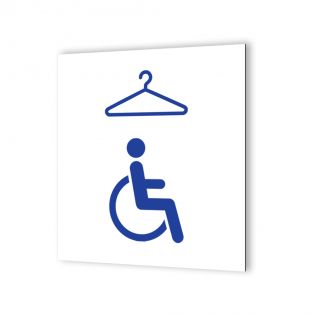 Pictogramme panneau signalétique format 20 cm x 20 cm en Dibond Blanc Picto Bleu - Modèle Vestiaires PMR