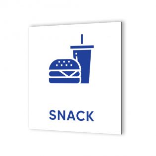 Pictogramme panneau signalétique format 20 cm x 20 cm en Dibond Blanc Picto Bleu - Modèle Snack