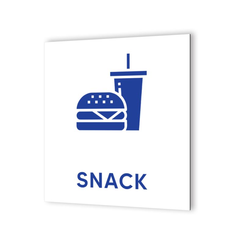 Pictogramme panneau signalétique format 20 cm x 20 cm en Dibond Blanc Picto Bleu - Modèle Snack