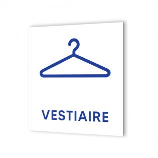 Pictogramme panneau signalétique format 20 cm x 20 cm en Dibond Blanc Picto Bleu - Modèle Vestiaires