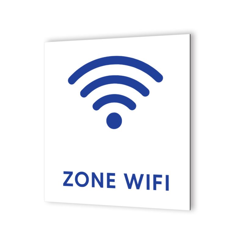 Pictogramme panneau signalétique format 20 cm x 20 cm en Dibond Blanc Picto Bleu - Modèle Ondes -Zone Wifi