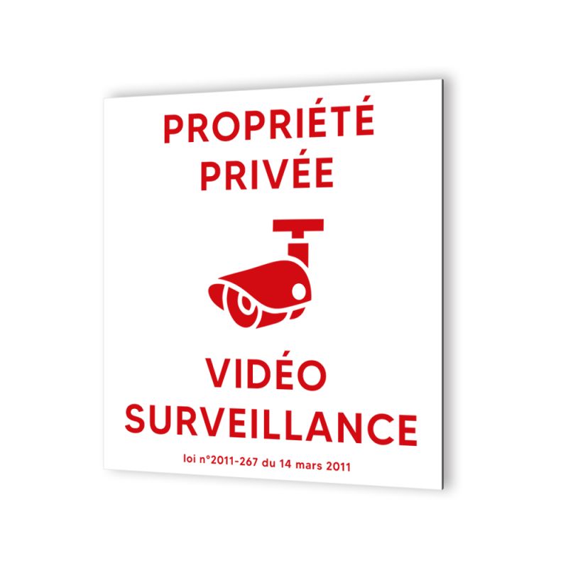 Pictogramme panneau signalétique format 20 cm x 20 cm en Dibond Blanc Picto Noir - Modèle Propriété sous Vidéo Surveillance