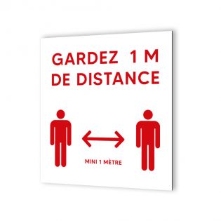 Pictogramme panneau signalétique format 20 cm x 20 cm en Dibond Blanc Picto Noir - Modèle Gardez 1 m de distance