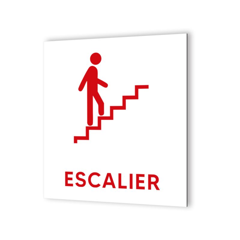 Pictogramme panneau signalétique format 20 cm x 20 cm en Dibond Blanc Picto Noir - Modèle Escalier Droite