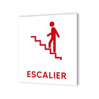 Pictogramme panneau signalétique format 20 cm x 20 cm en Dibond Blanc Picto Noir - Modèle Escalier Gauche