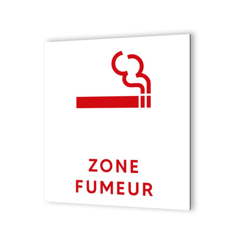 Pictogramme panneau signalétique format 20 cm x 20 cm en Dibond Blanc Picto Noir - Modèle Zone Fumeur