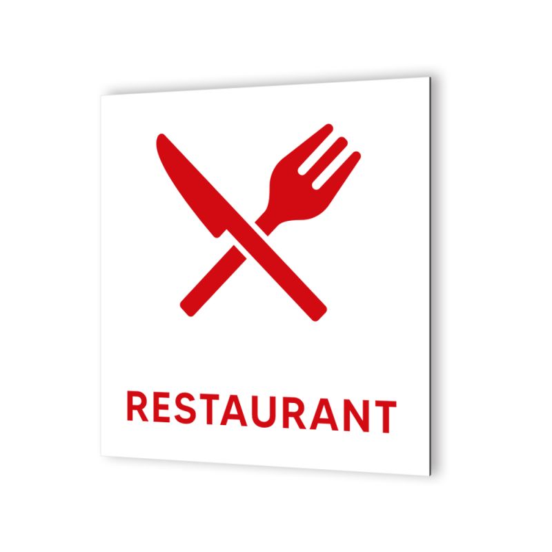 Pictogramme panneau signalétique format 20 cm x 20 cm en Dibond Blanc Picto Noir - Modèle Restaurant