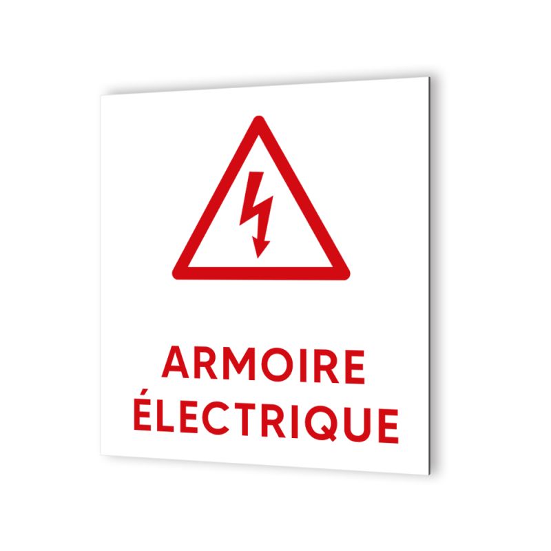 Pictogramme panneau signalétique format 20 cm x 20 cm en Dibond Blanc Picto Noir - Modèle Armoire Électrique