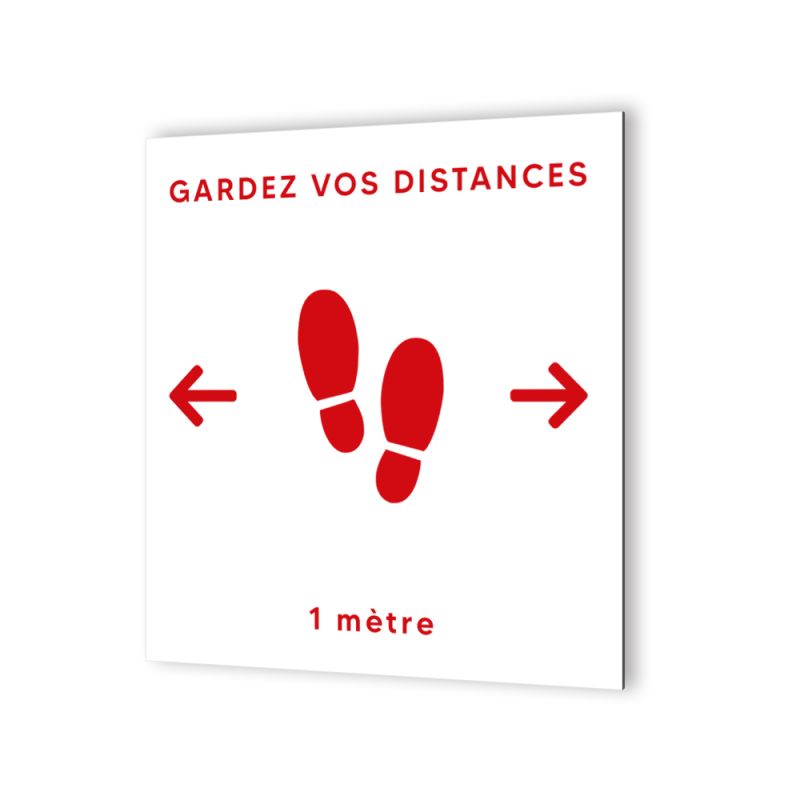 Pictogramme panneau signalétique format 20 cm x 20 cm en Dibond Blanc Picto Noir - Modèle Gardez vos Distance (distanciation soc