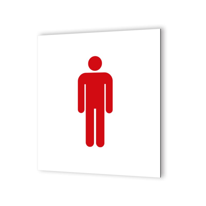Pictogramme panneau signalétique format 20 cm x 20 cm en Dibond Blanc Picto Noir - Modèle Toilettes Hommes