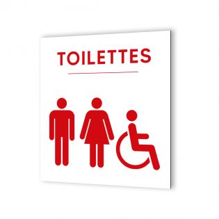 Pictogramme panneau signalétique format 20 cm x 20 cm en Dibond Blanc Picto Noir - Modèle WC Trio