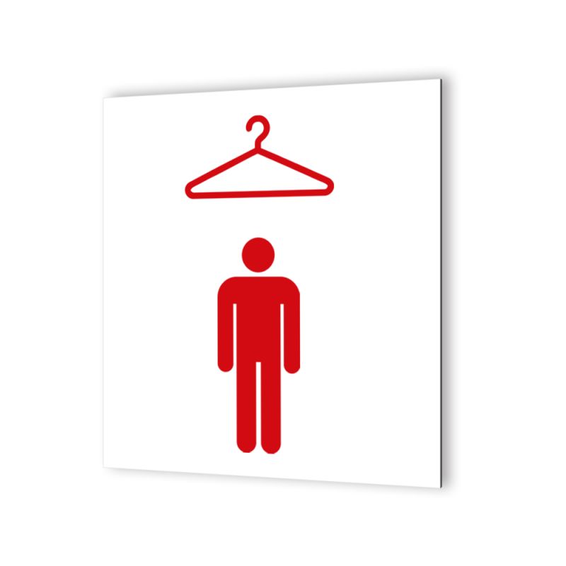 Pictogramme panneau signalétique format 20 cm x 20 cm en Dibond Blanc Picto Noir - Modèle Vestiaires Hommes