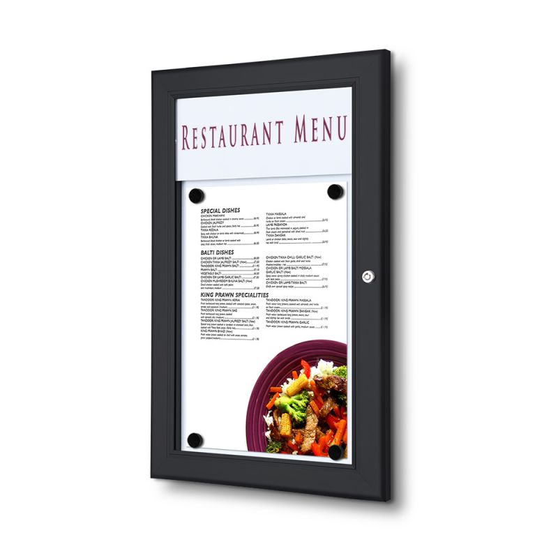 Porte-menu mural 1 x A4 noir avec bandeau