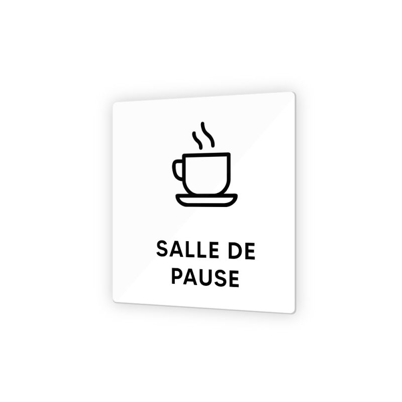 Petit panneau signalétique pour mairie format 9 x 9 cm en Plexi Picto Noir - Modèle Salle de Pause