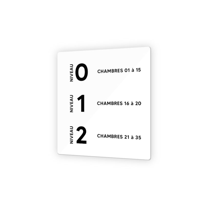 Panneau signalétique en Plexi 9 x 9 cm · Numéro de chambre par étage