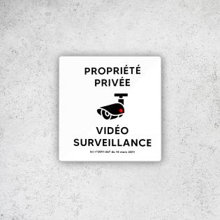 Pictogramme panneau signalétique format 9 x 9 cm en Plexi Picto Noir - Modèle Propriété sous Vidéo Surveillance