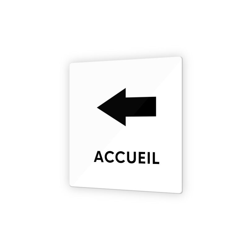 Pictogramme panneau flèche directionnelle format 9 x 9 cm en Plexi Picto Noir · Modèle Accueil Gauche