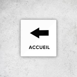 Pictogramme panneau flèche directionnelle format 9 x 9 cm en Plexi Picto Noir · Modèle Accueil Gauche