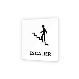 Pictogramme panneau signalétique format 9 x 9 cm en Plexi Picto Noir - Modèle Escalier Gauche