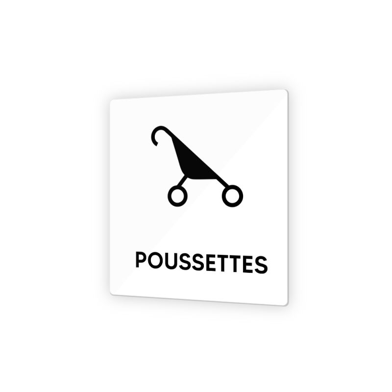 Pictogramme panneau signalétique format 9 x 9 cm en Plexi Picto Noir - Modèle Poussettes