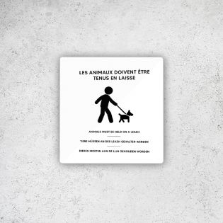 Pictogramme panneau signalétique format 9 x 9 cm en Plexi Picto Noir - Modèle Animaux en laisse