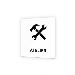 Pictogramme panneau signalétique format 9 x 9 cm en Plexi Picto Noir - Modèle Atelier