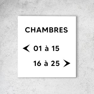 Panneau signalétique en dibond blanc Picto Noir · indication chambres à personnaliser