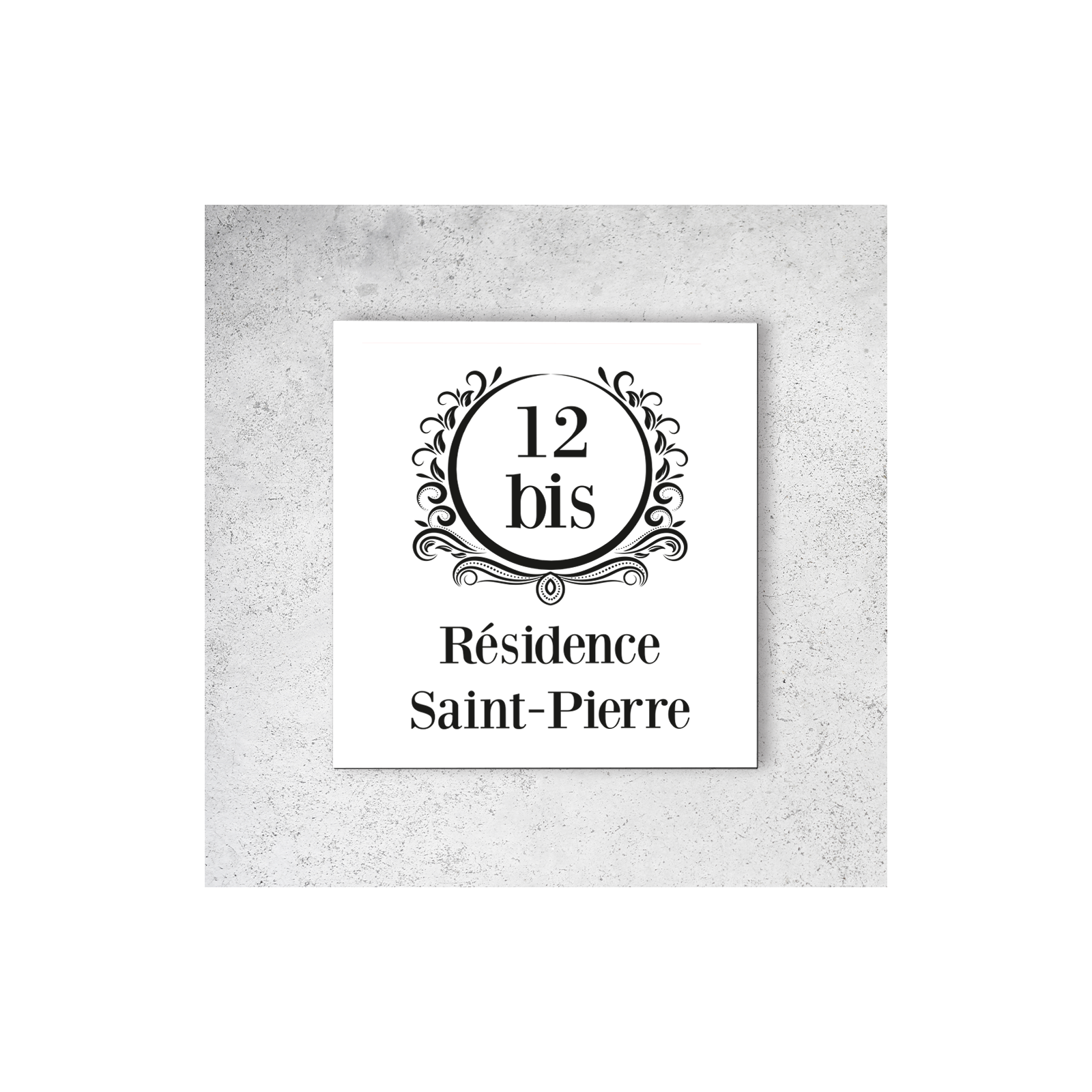 DECOHO - Plaque Numéro De Rue Personnalisable PMMA Noir Mat - Modèle Square Design Carré - 19x19 Cm Avec Fond Coloré Et Fixation INOX - Blanc
