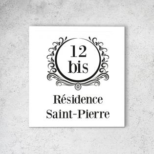 Numéro de rue extérieur personnalisable en Dibond Blanc Picto Noir · Numéro de rue modèle Luxury