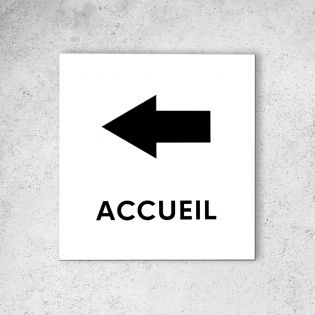Pictogramme panneau flèche directionnelle format 20 x 20 cm en dibond blanc Picto Noir · Modèle Accueil Gauche