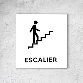 Pictogramme panneau signalétique format 20 cm x 20 cm en Dibond Blanc Picto Noir - Modèle Escalier Droite