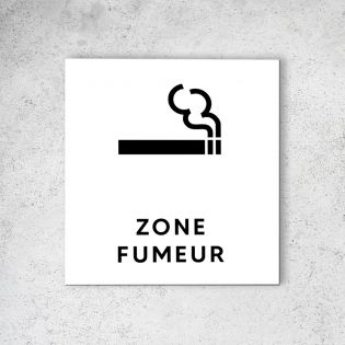 Pictogramme panneau signalétique format 20 cm x 20 cm en Dibond Blanc Picto Noir - Modèle Zone Fumeur