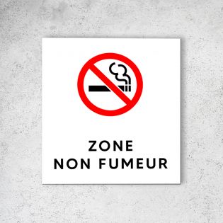 Pictogramme panneau signalétique format 20 cm x 20 cm en Dibond Blanc Picto Noir - Modèle Zone Non Fumeur