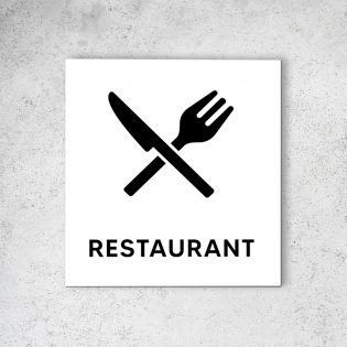 Pictogramme panneau signalétique format 20 cm x 20 cm en Dibond Blanc Picto Noir - Modèle Restaurant