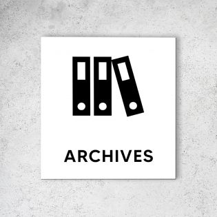 Pictogramme panneau signalétique format 20 cm x 20 cm en Dibond Blanc Picto Noir - Modèle Archives