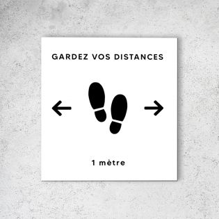 Pictogramme panneau signalétique format 20 cm x 20 cm en Dibond Blanc Picto Noir - Modèle Gardez vos Distance (distanciation soc
