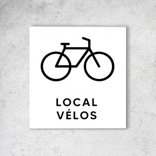 Pictogramme panneau signalétique format 20 cm x 20 cm en Dibond Blanc Picto Noir - Modèle Local Vélo