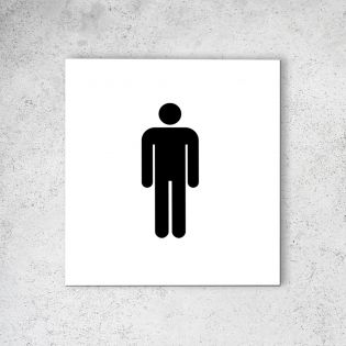 Pictogramme panneau signalétique format 20 cm x 20 cm en Dibond Blanc Picto Noir - Modèle Toilettes Hommes