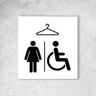 Pictogramme panneau signalétique format 20 cm x 20 cm en Dibond Blanc Picto Noir - Modèle Vestiaires Femmes et PMR