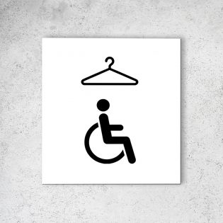 Pictogramme panneau signalétique format 20 cm x 20 cm en Dibond Blanc Picto Noir - Modèle Vestiaires PMR