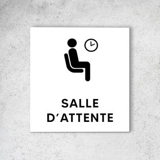 Pictogramme panneau signalétiqueformat 20 cm x 20 cm en Dibond Blanc Picto Noir - Modèle Salle d'Attente