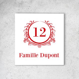 Numéro de maison extérieur personnalisable en Dibond Blanc Picto Rouge · Numéro de rue modèle Luxury
