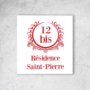 Numéro de rue extérieur personnalisable en Dibond Blanc Picto Rouge · Numéro de rue modèle Luxury