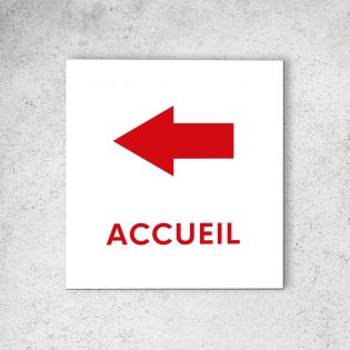 Pictogramme panneau flèche directionnelle format 20 x 20 cm en dibond blanc Picto Rouge · Modèle Accueil Gauche