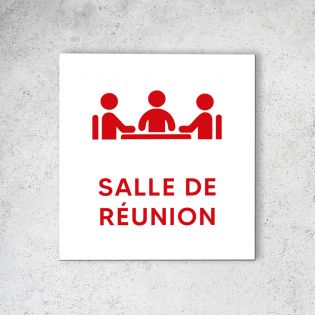 Pictogramme panneau signalétique format 20 cm x 20 cm en Dibond Blanc Picto Rouge - Modèle Salle de Réunion