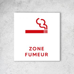 Pictogramme panneau signalétique format 20 cm x 20 cm en Dibond Blanc Picto Rouge - Modèle Zone Fumeur