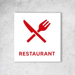 Pictogramme panneau signalétique format 20 cm x 20 cm en Dibond Blanc Picto Rouge - Modèle Restaurant