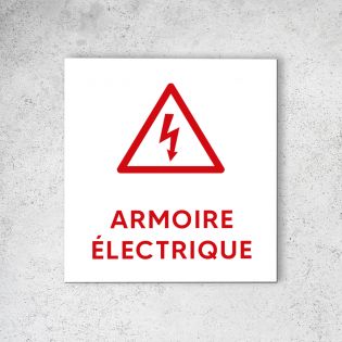 Pictogramme panneau signalétique format 20 cm x 20 cm en Dibond Blanc Picto Rouge - Modèle Armoire Électrique